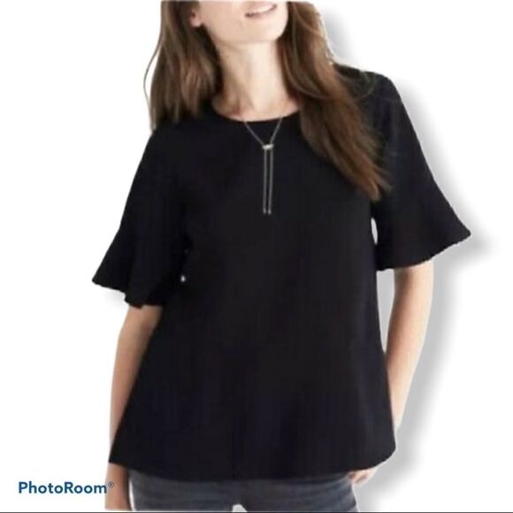 Madewell Blouse Flowy w/ Bell Sleeves Crew Neck Stretchy XS NWT - Picture 1 of 13